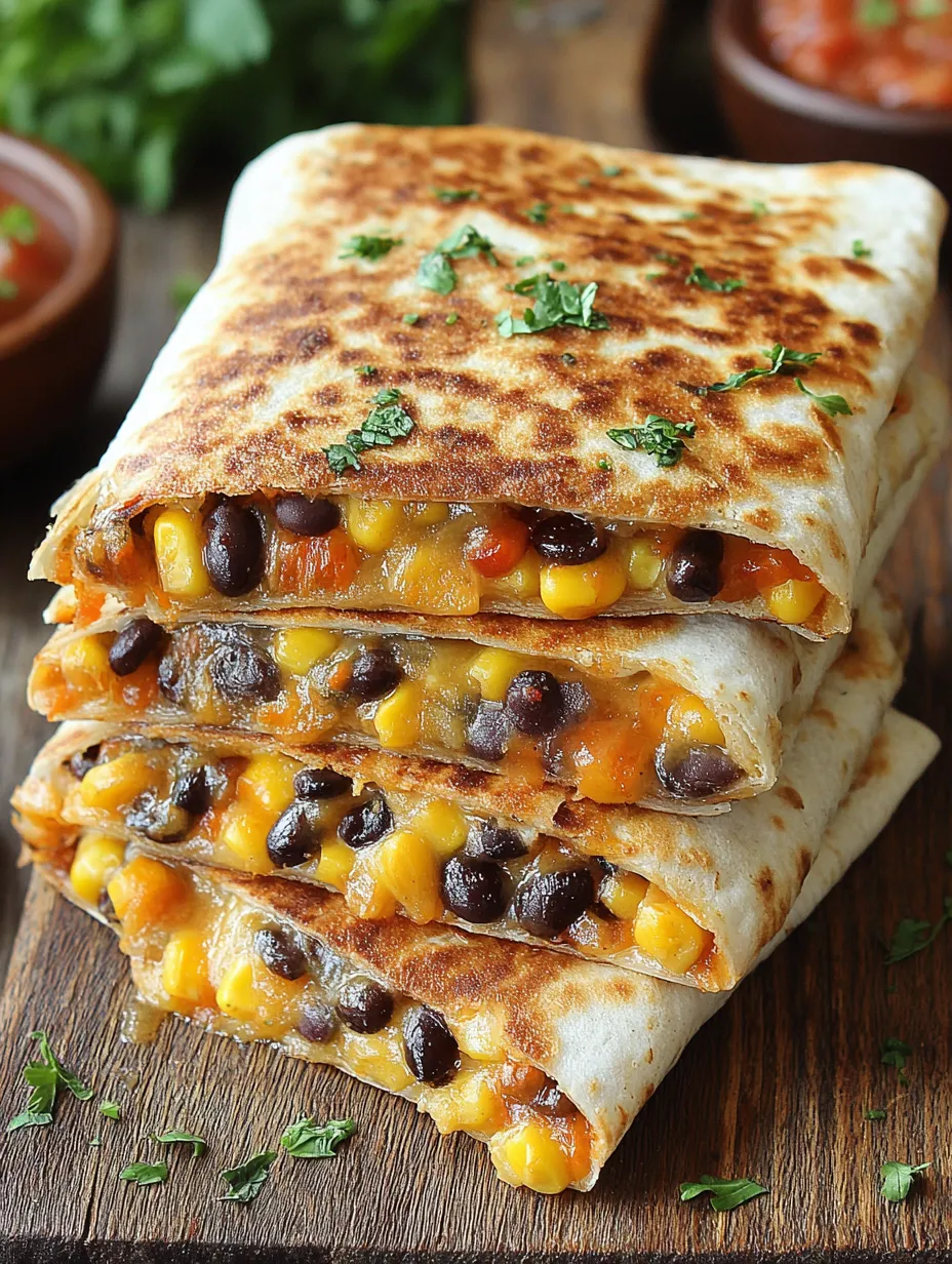A stack of black bean and corn quesadillas.