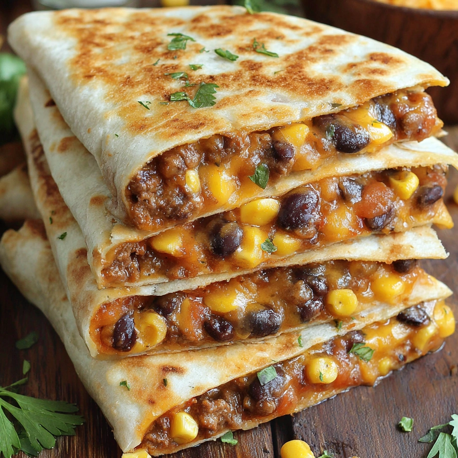 A stack of black bean and corn quesadillas.