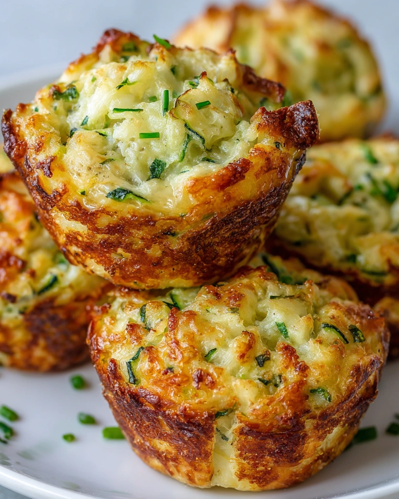 A plate of crispy Parmesan zucchini potato muffins.