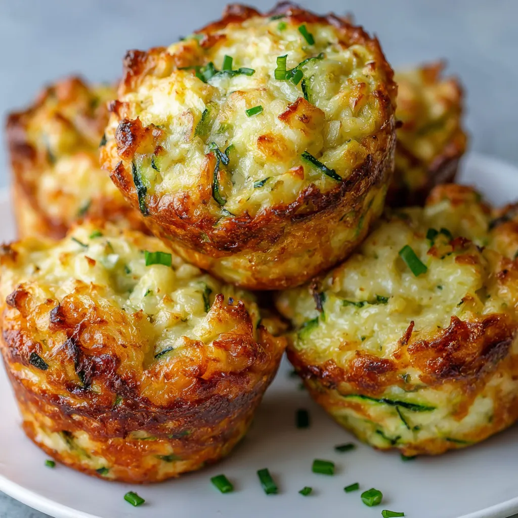 A stack of three crispy Parmesan zucchini potato muffins.