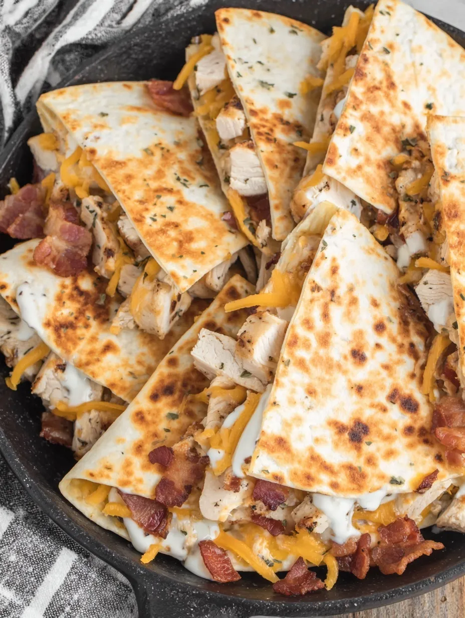 A plate of chicken bacon ranch quesadilla.