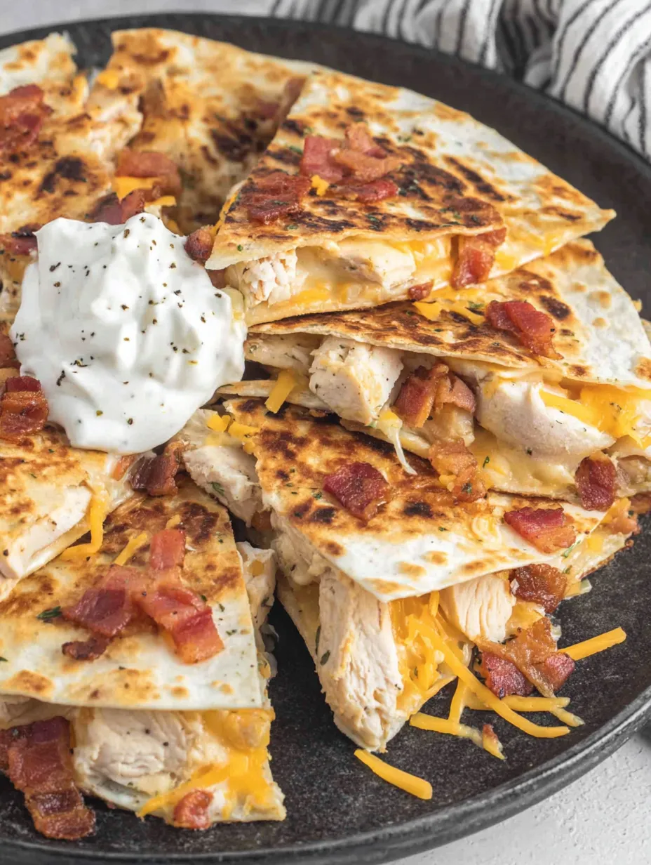 A plate of chicken bacon ranch quesadilla.