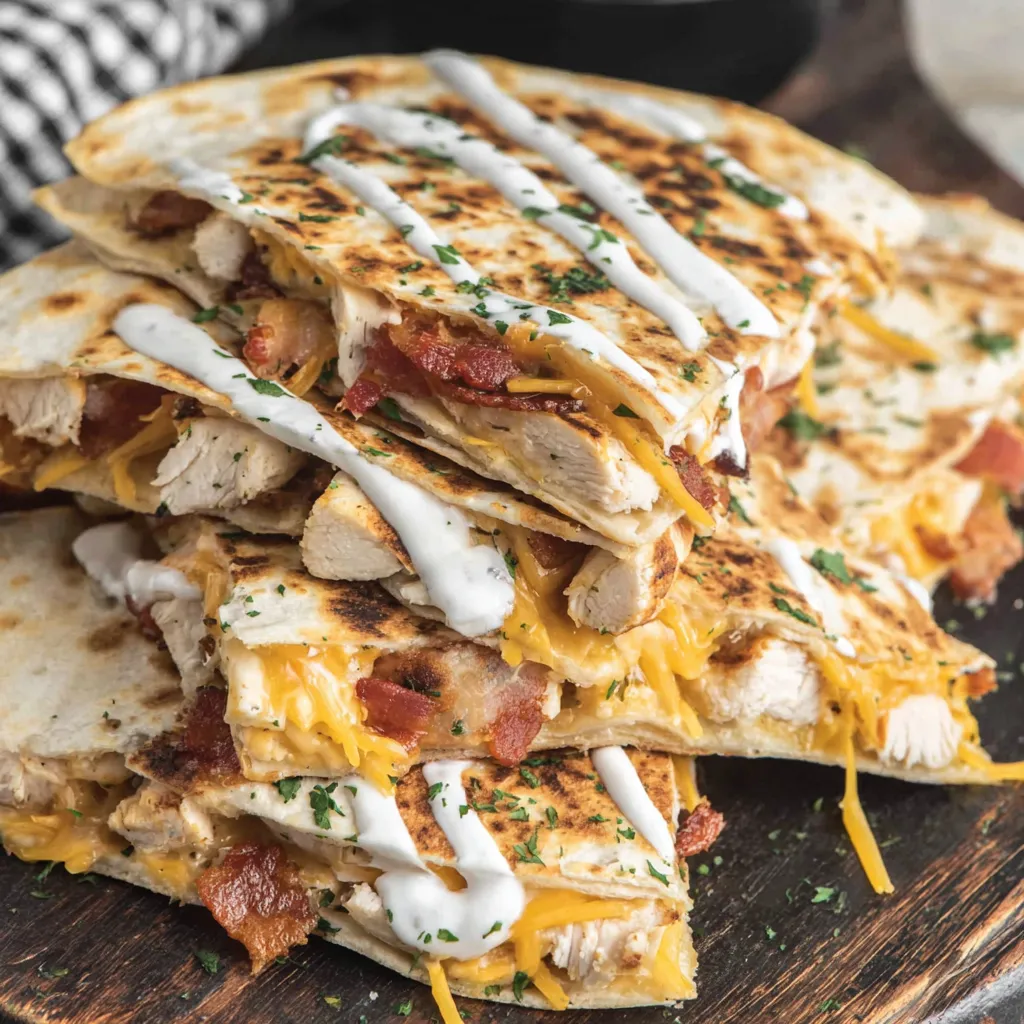 A stack of chicken bacon ranch quesadillas.