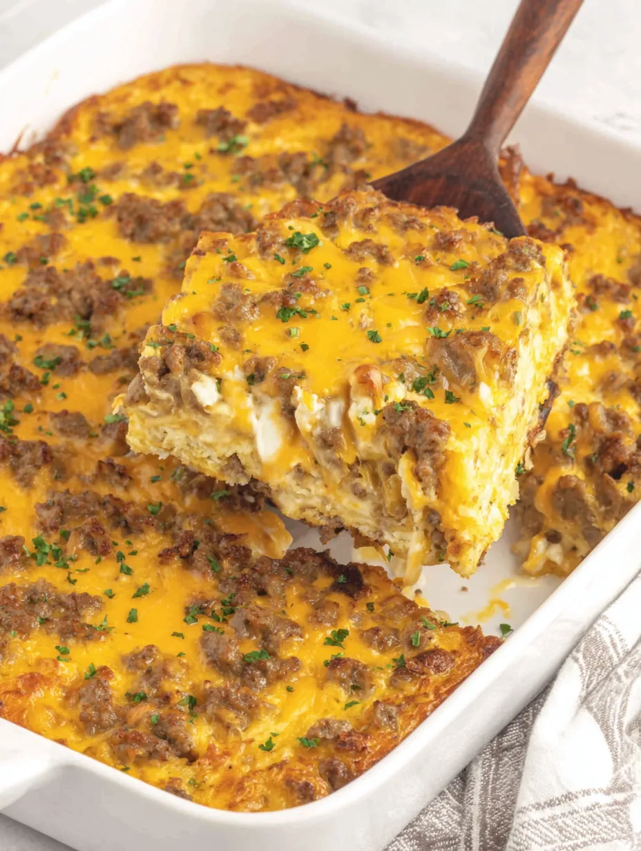 A slice of a casserole with meat and cheese.
