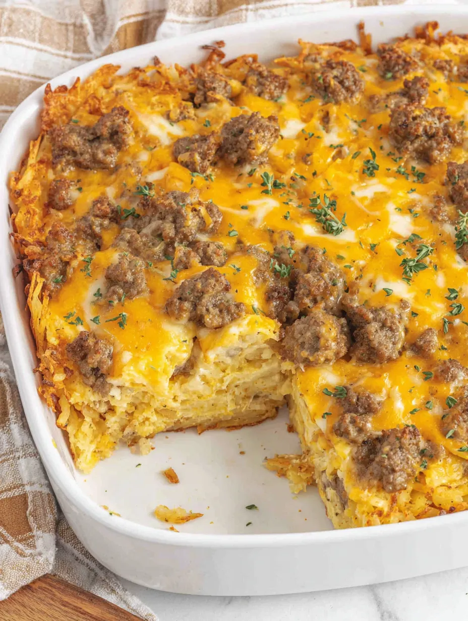 A slice of a casserole with meat and cheese.