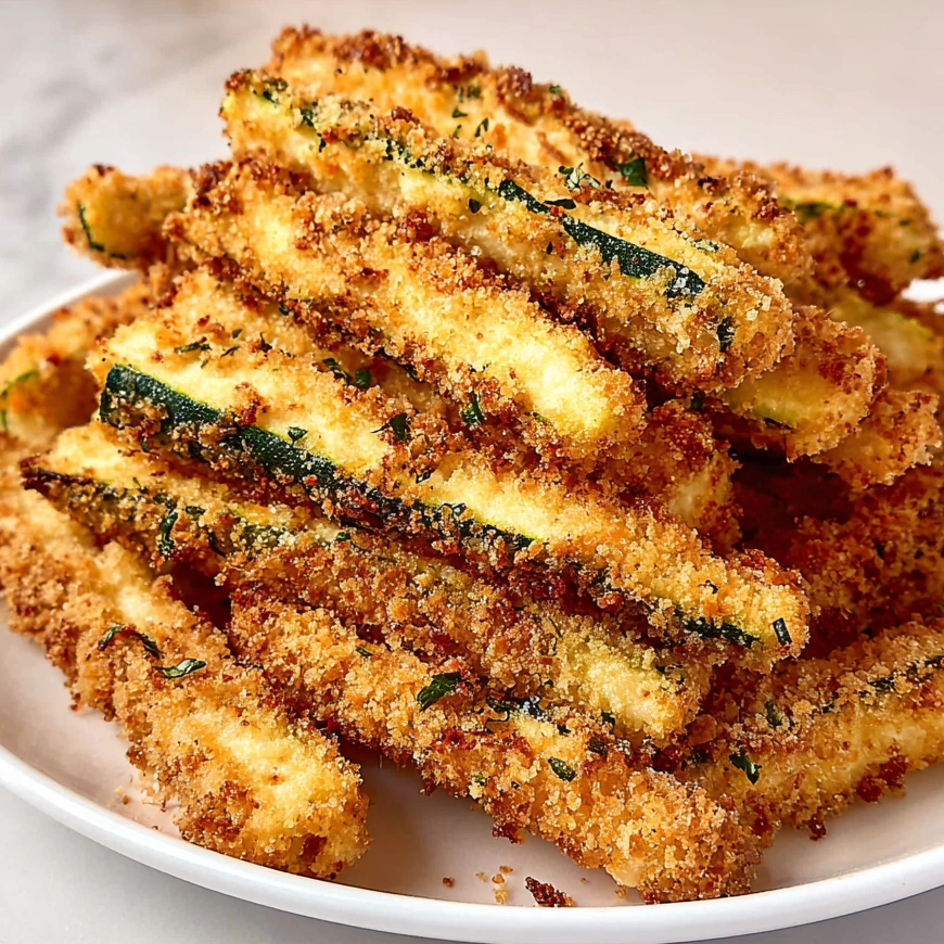 A plate of crispy air fryer zucchini fries.