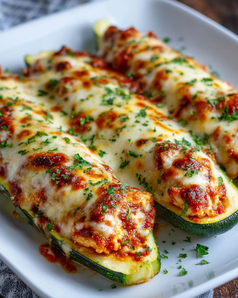 Chicken Parmesan Zucchini Boats.