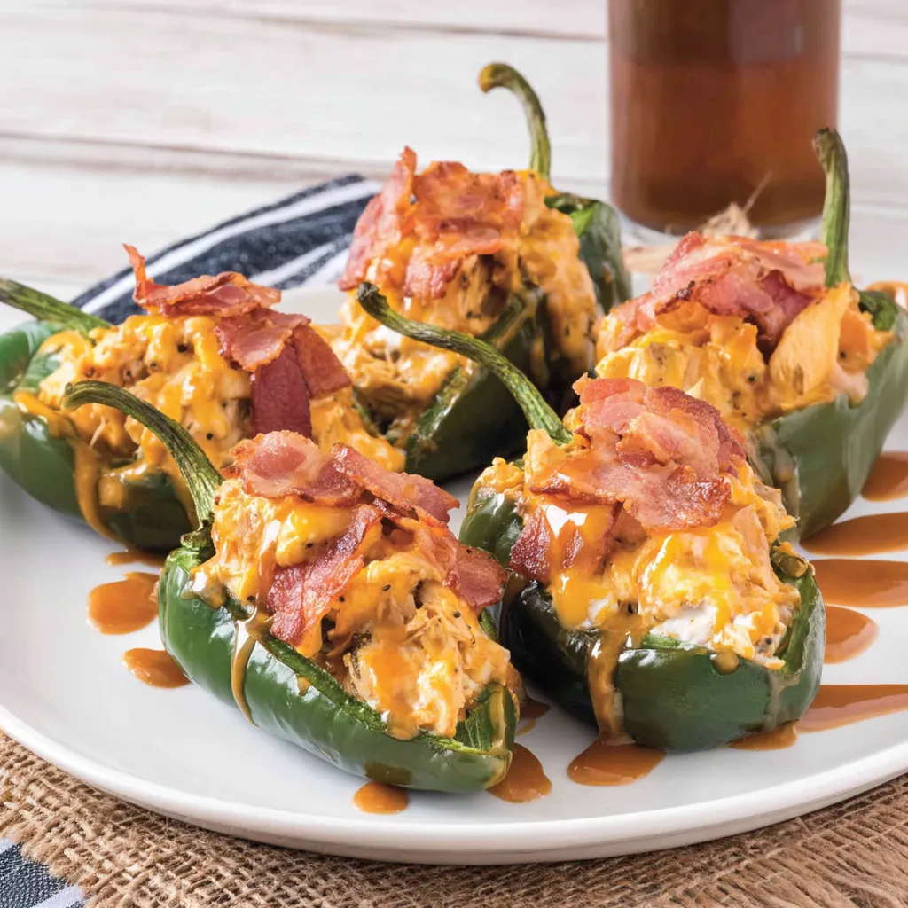 Stuffed Poblano Peppers with Bacon and Cheese.
