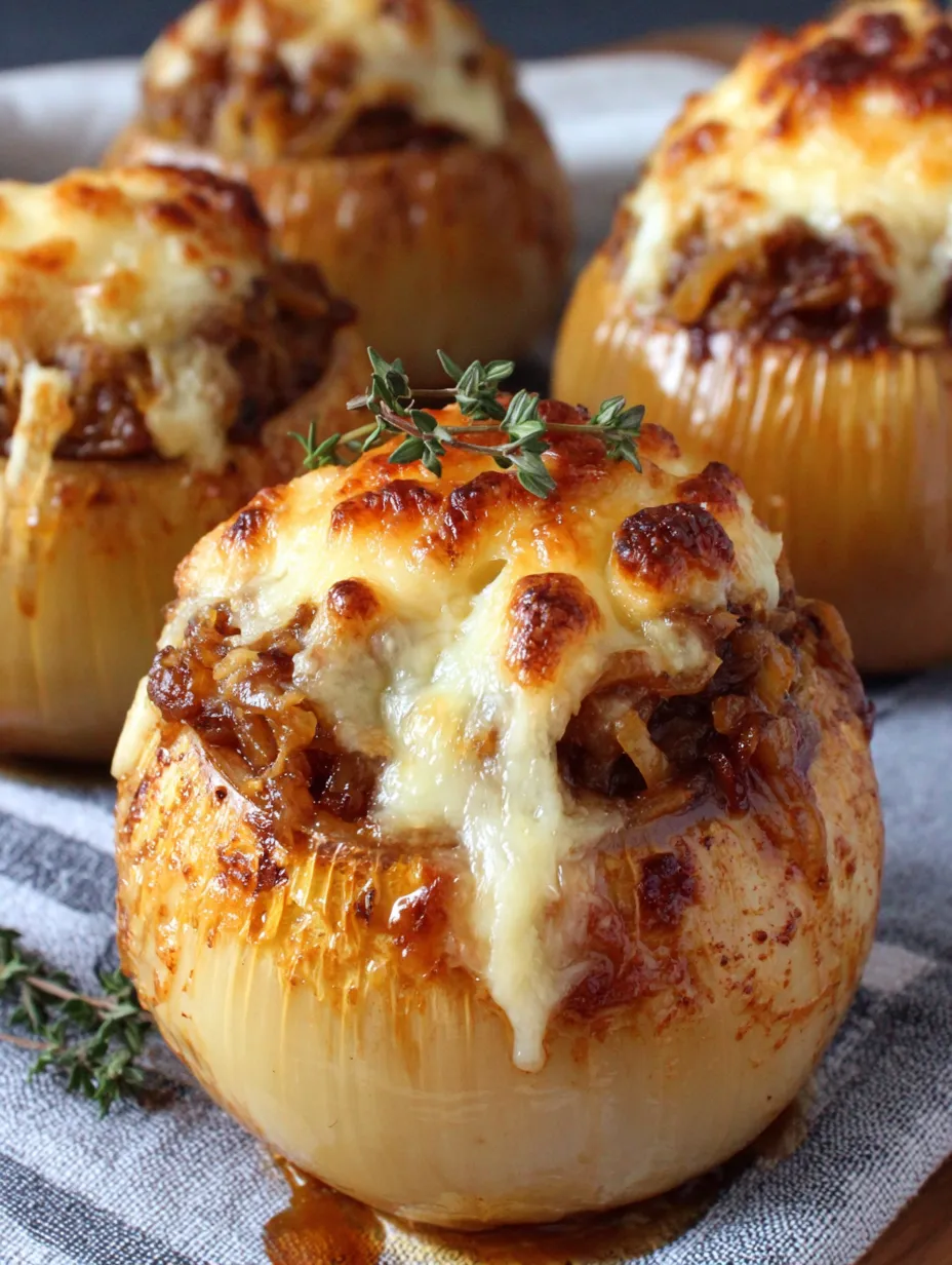 A close up of a French onion stuffed with cheese.