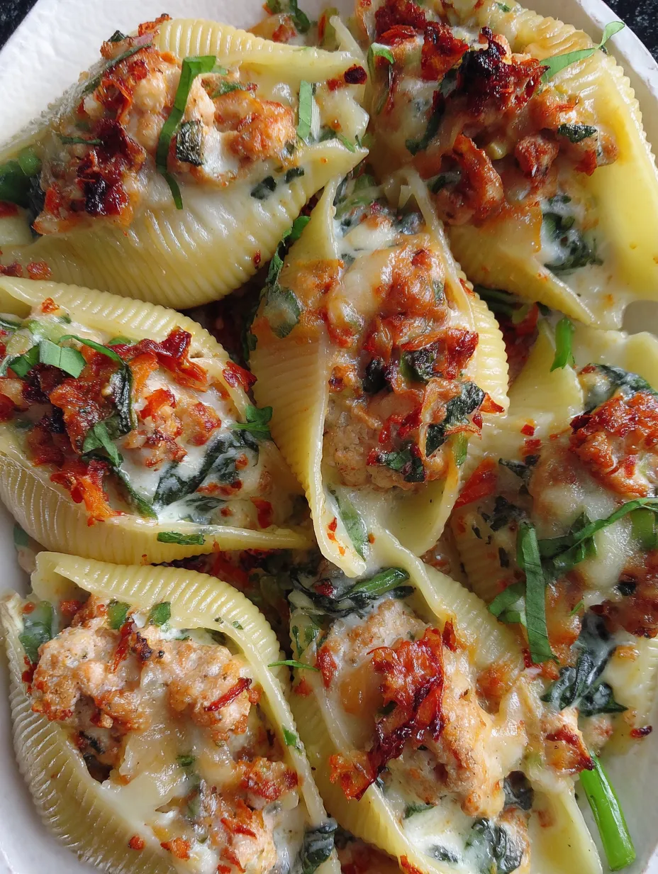 A plate of chili basil turkey stuffed shells.