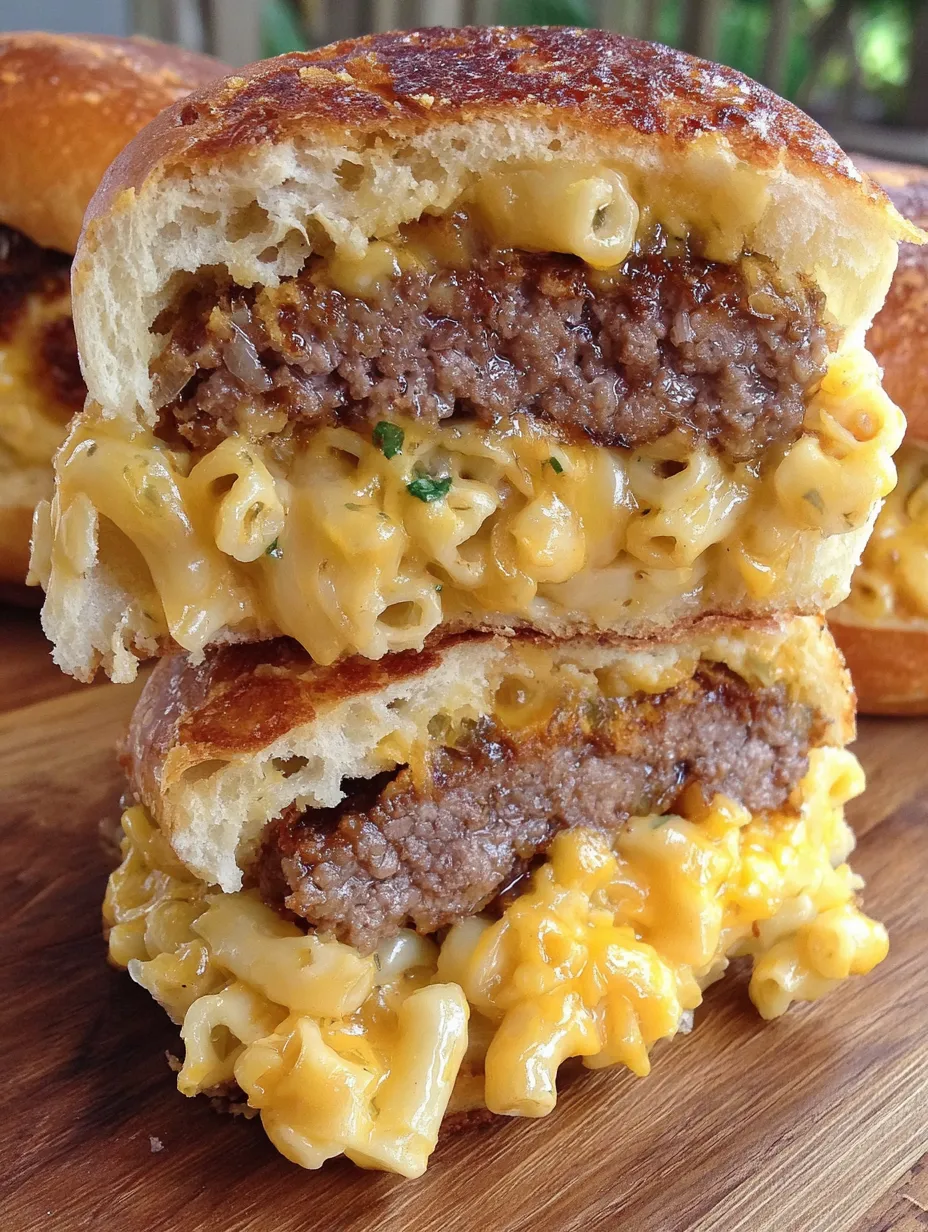 Mac and cheese stuffed burgers.