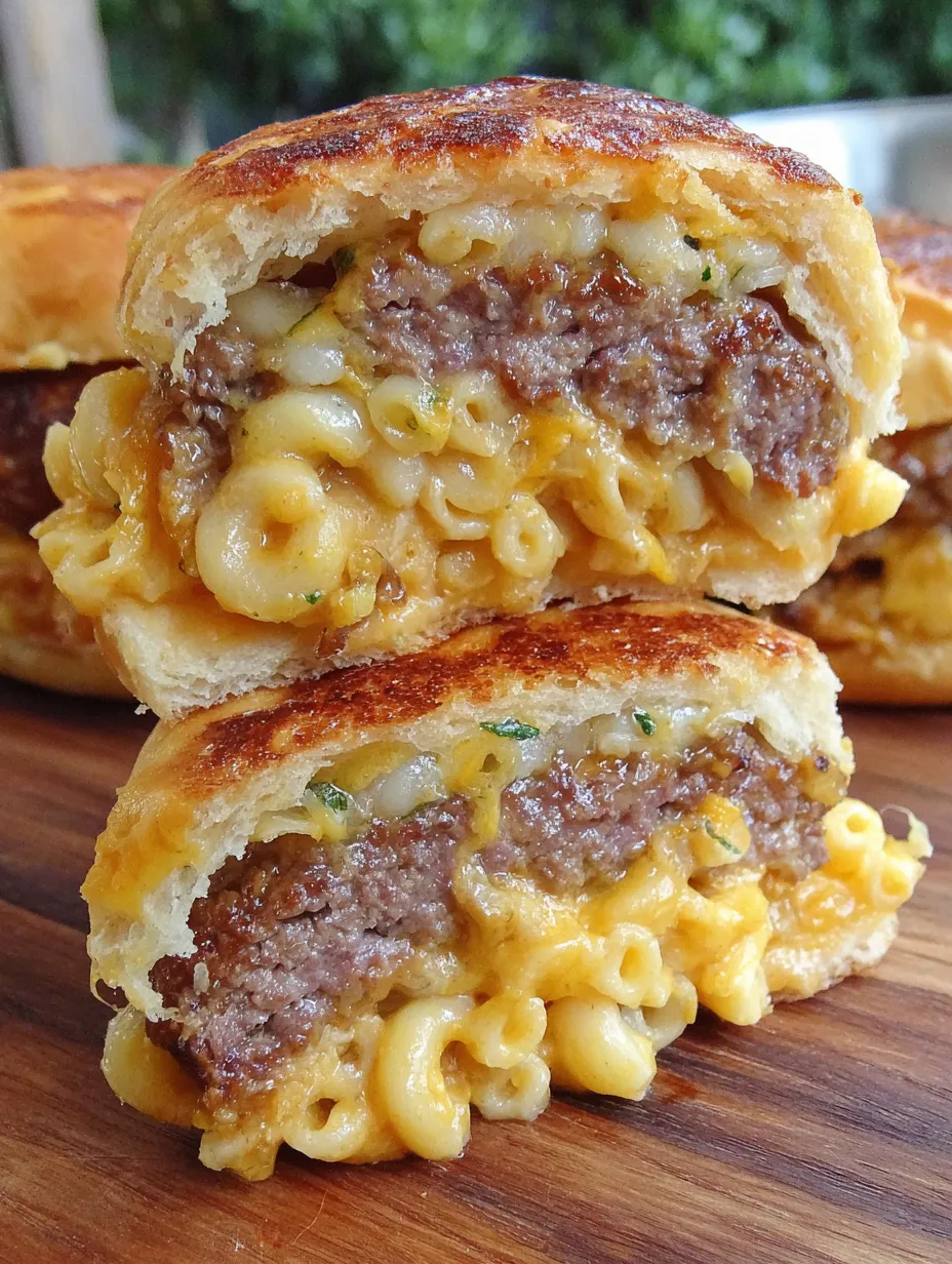 Mac and cheese stuffed burgers.