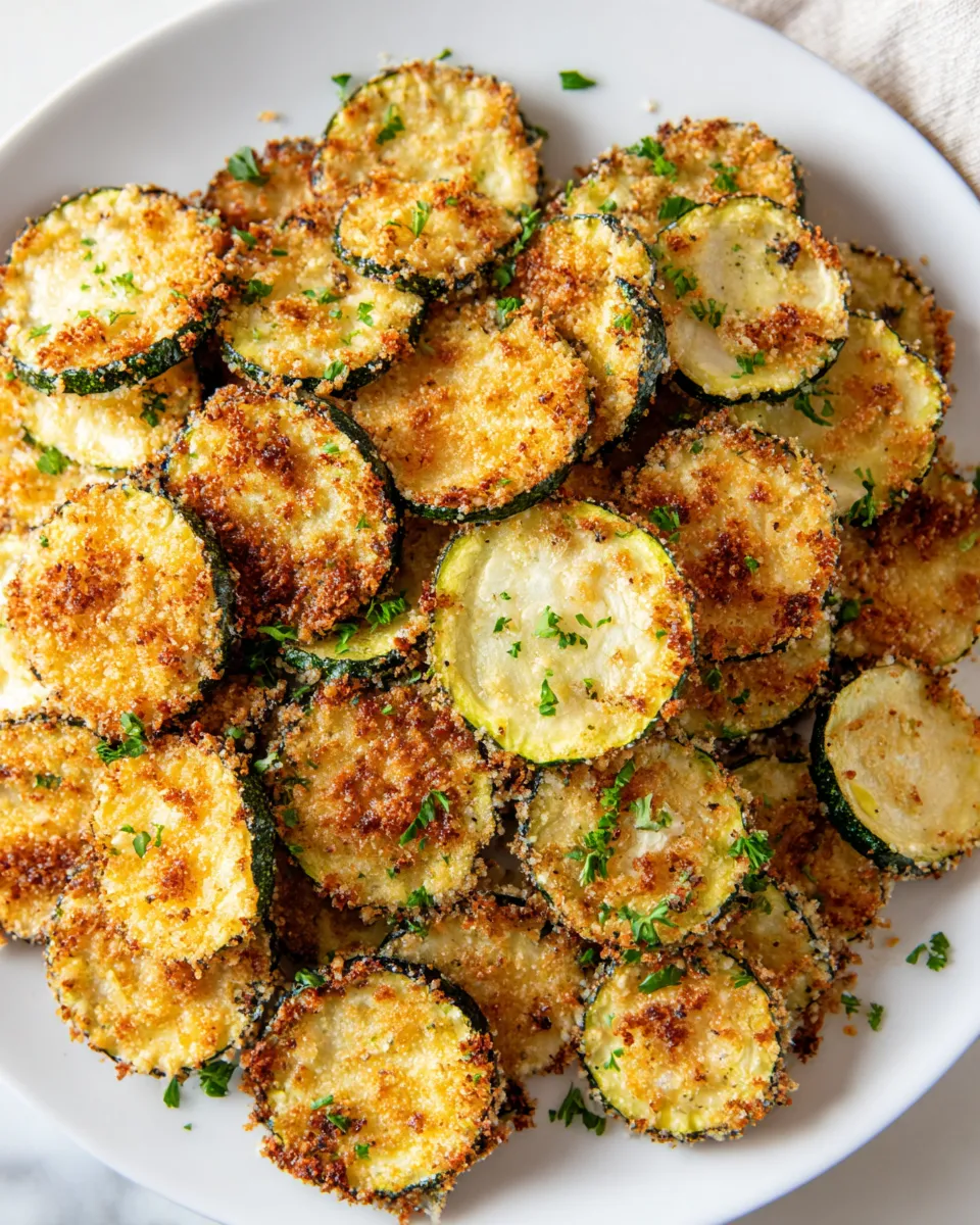A plate of crispy baked zucchini chips.
