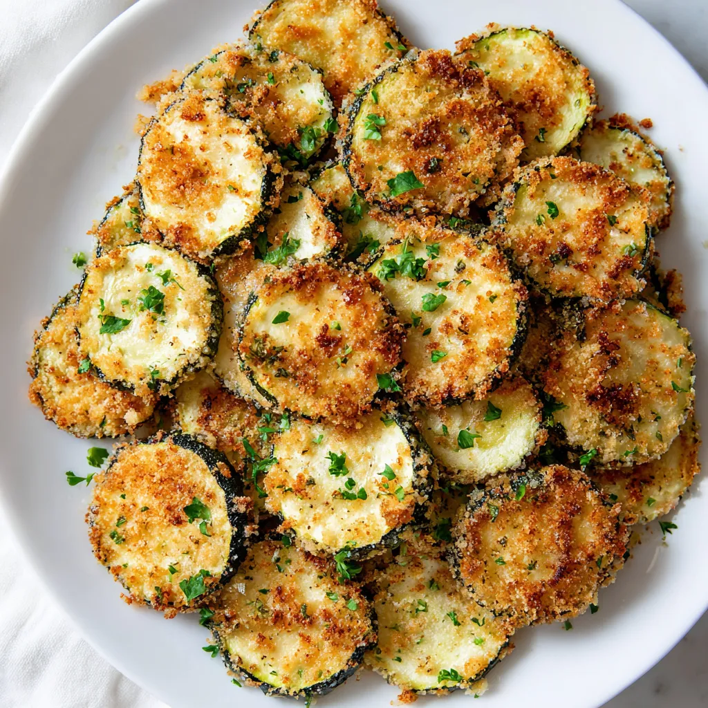 A plate of crispy baked zucchini chips.