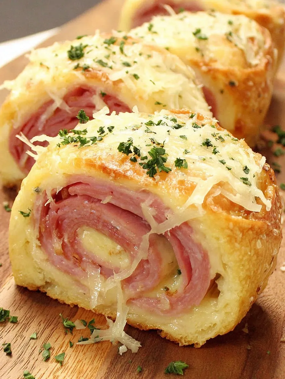 Three rollups of ham and cheese.