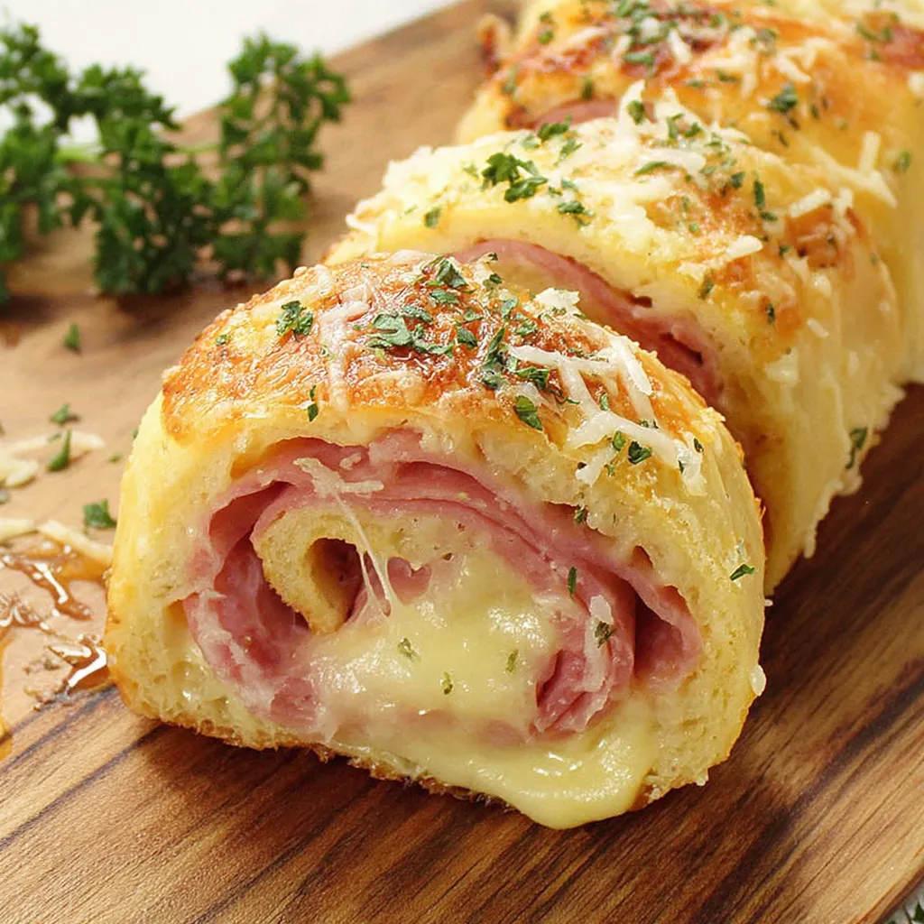 Three rollups of ham and cheese.