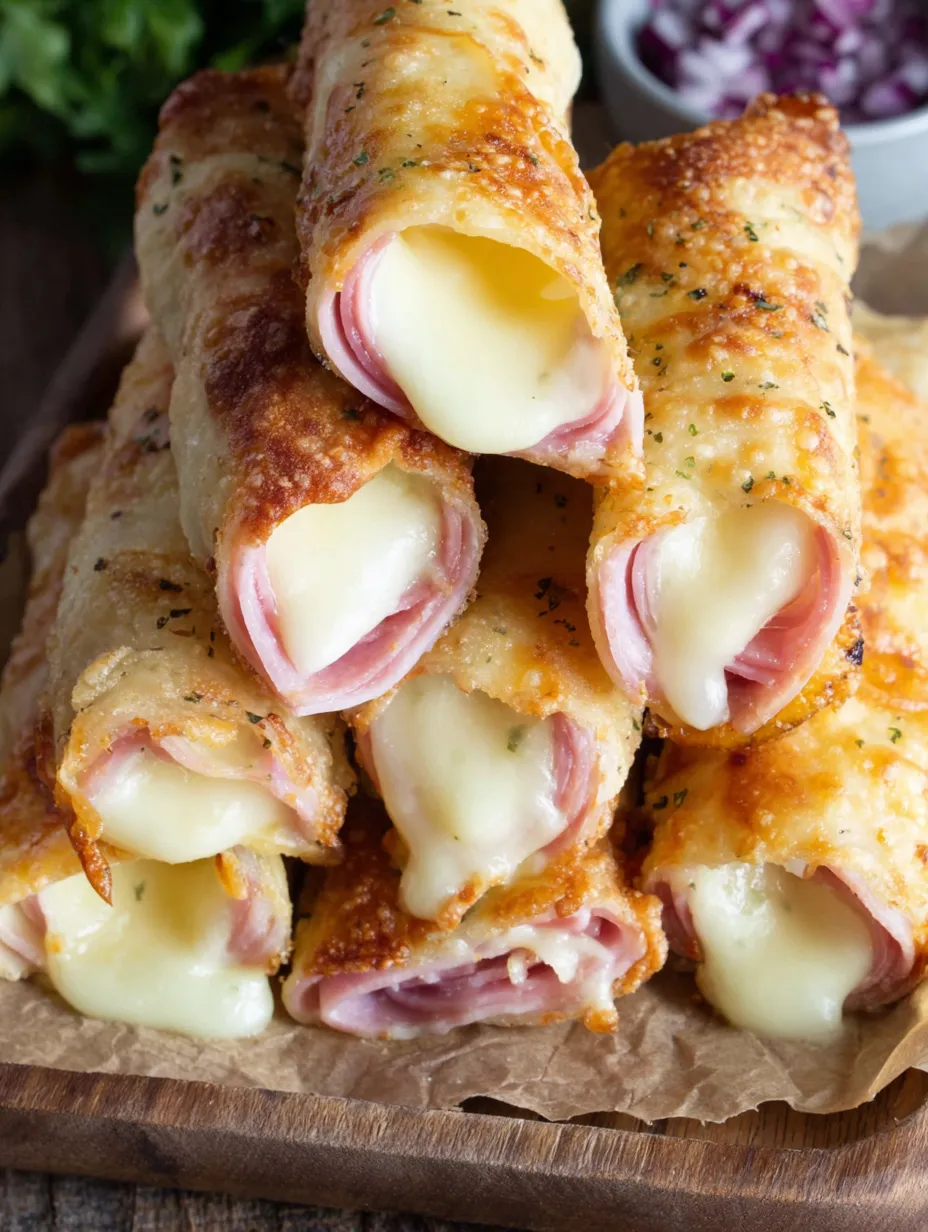Mozzarella sticks with ham and cheese.