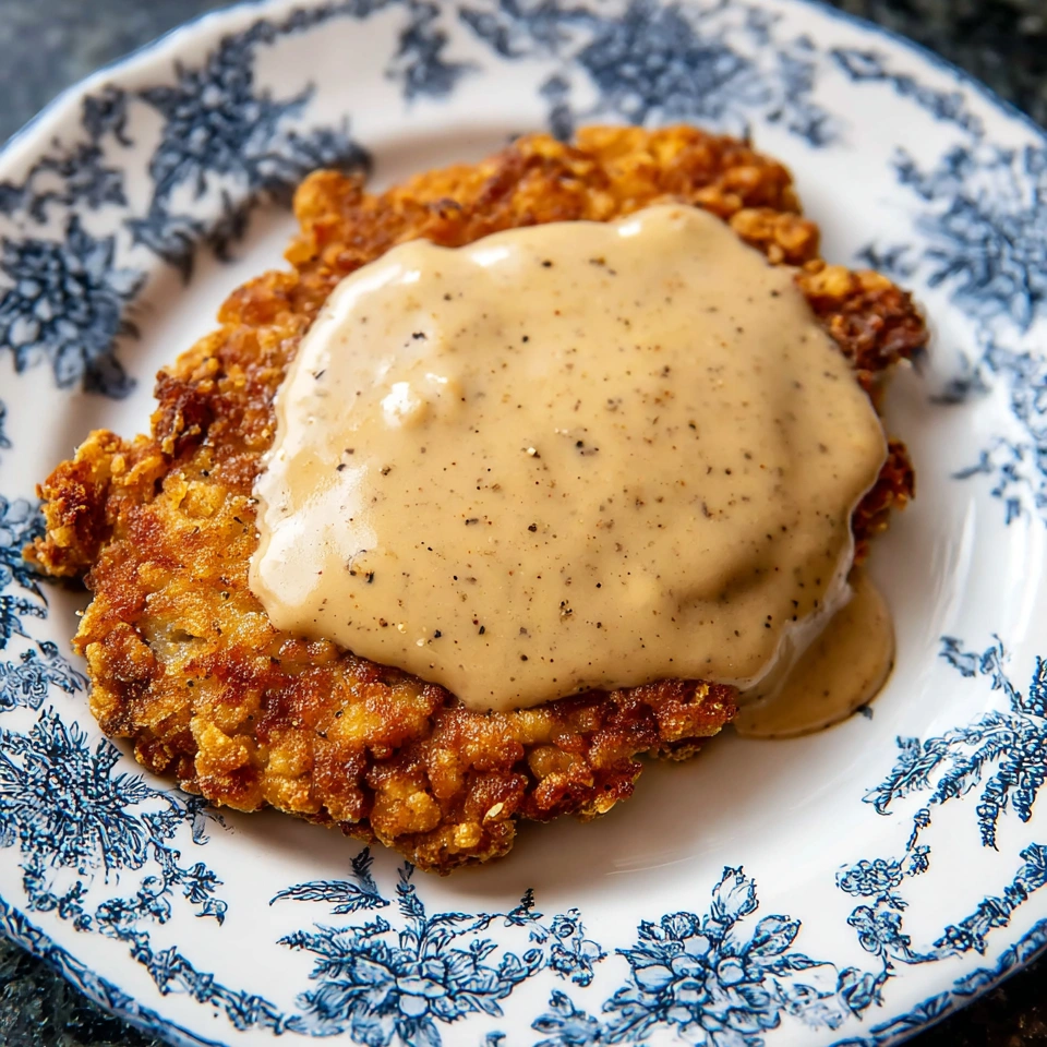 A plate of chicken fried steak with gravy.