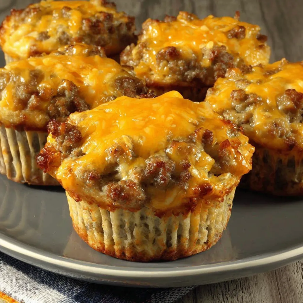A plate of sausage breakfast muffins.