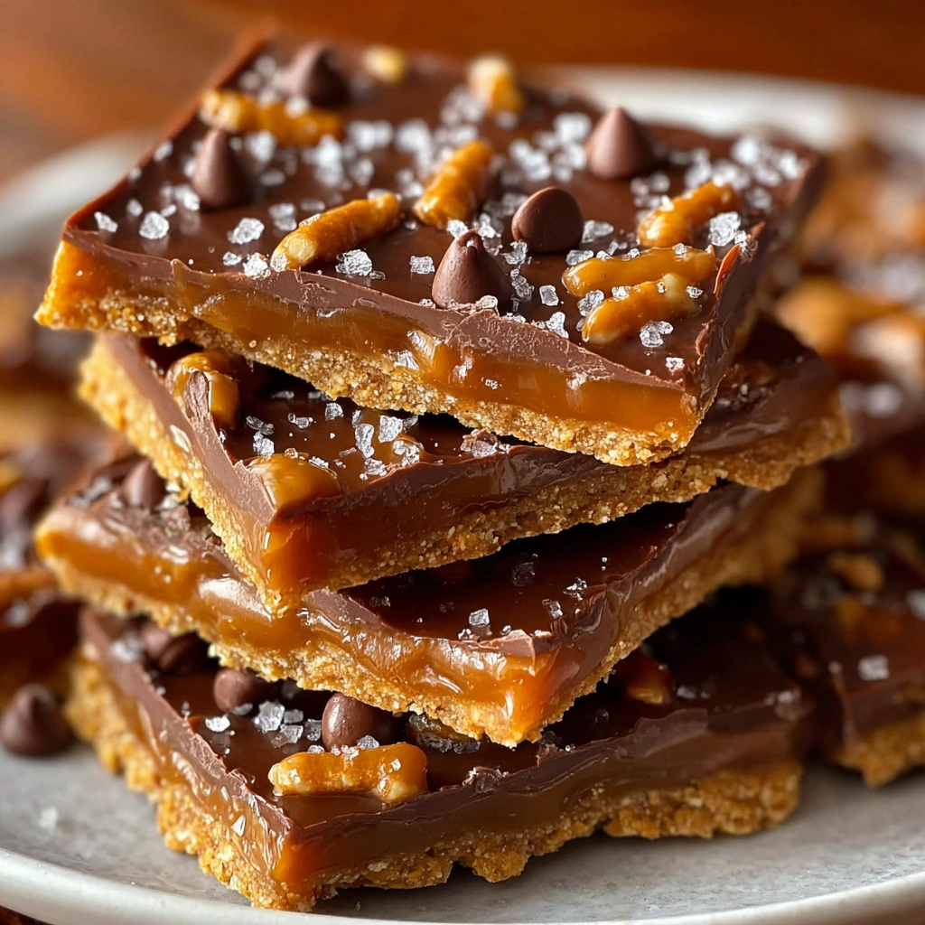 A stack of chocolate toffee bars with nuts.