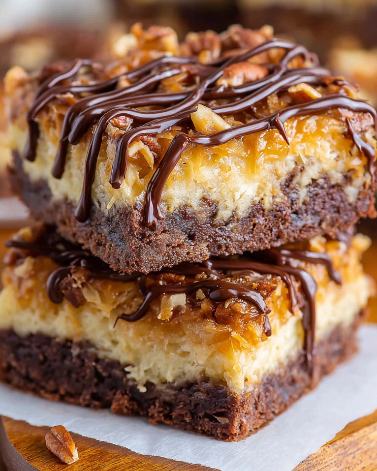 A close up of a German chocolate brownie.