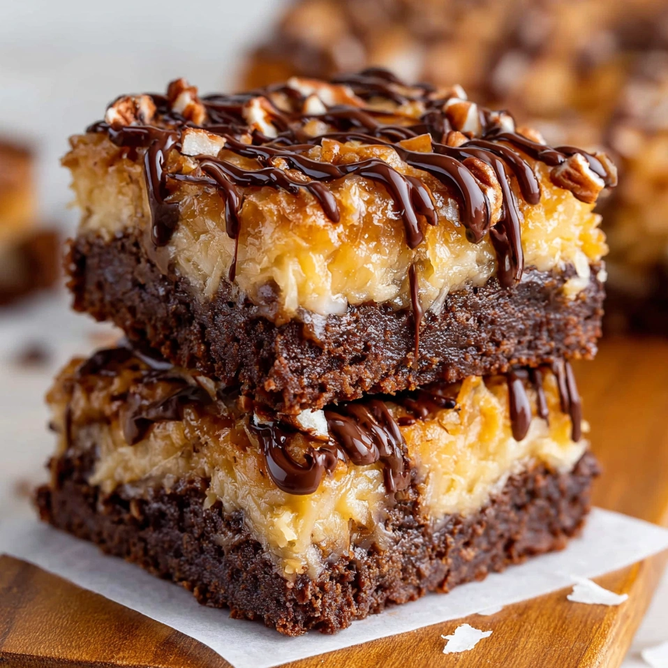 A close up of a German chocolate brownie.