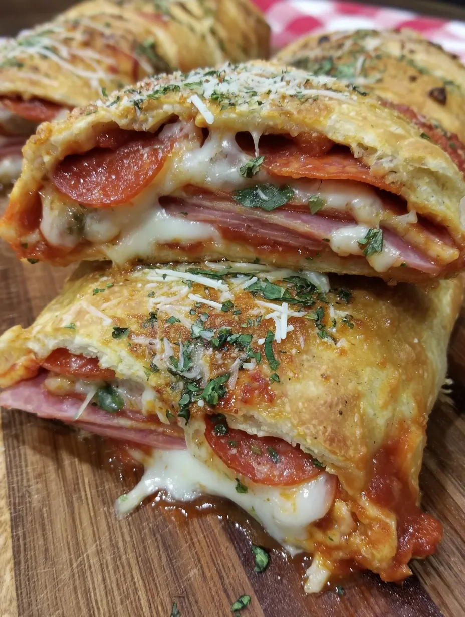 Two slices of Italian Stromboli.