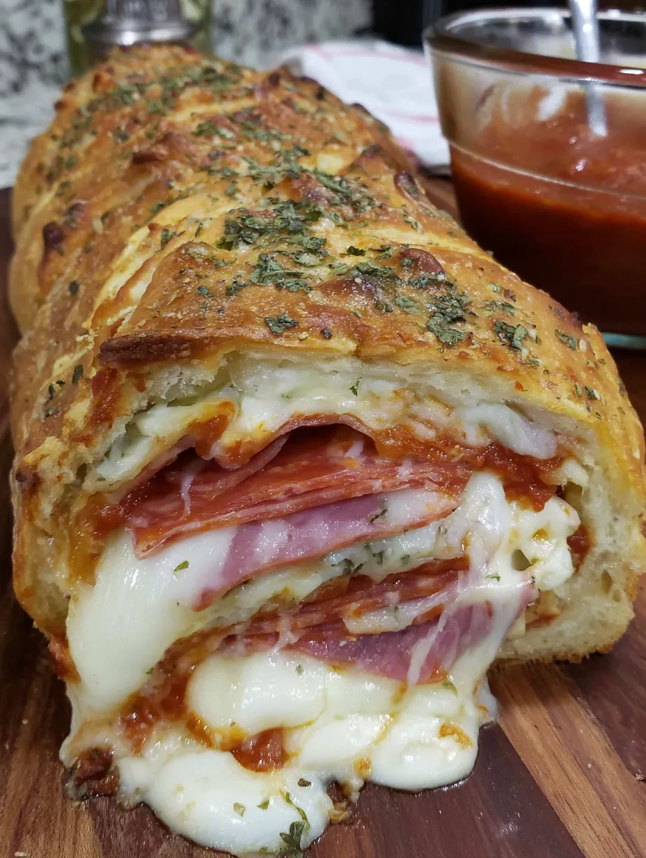 A slice of Italian Stromboli with cheese and meat.