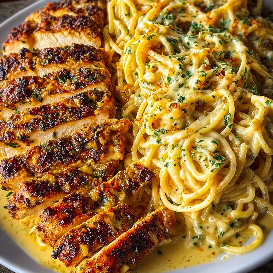 A plate of food with chicken and spaghetti.