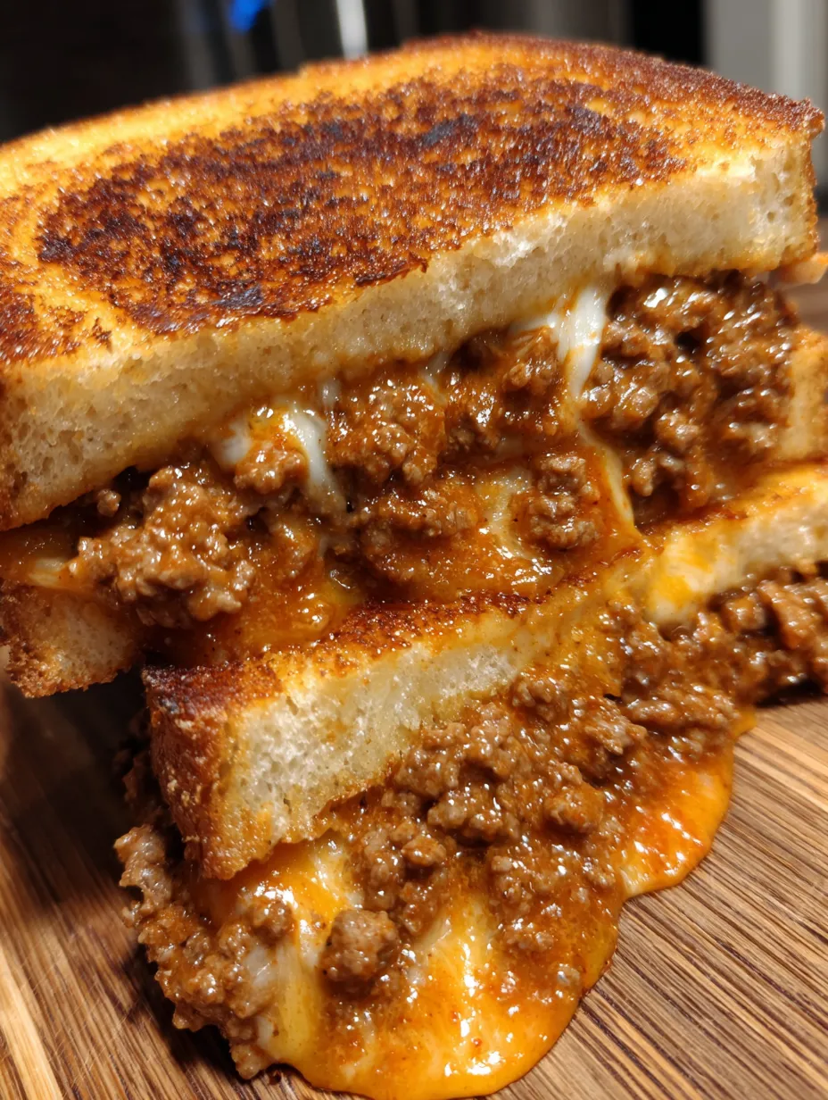 A grilled cheese sandwich with sloppy joes.