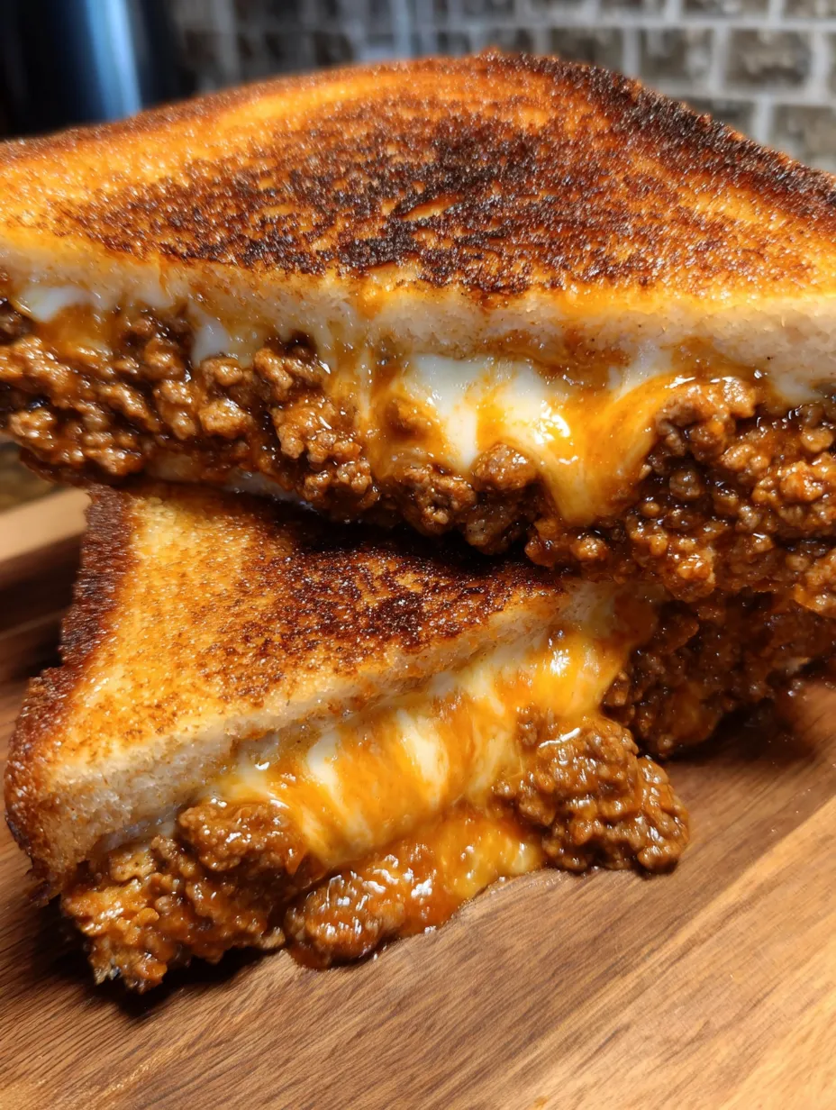 A grilled cheese sandwich with sloppy joes.