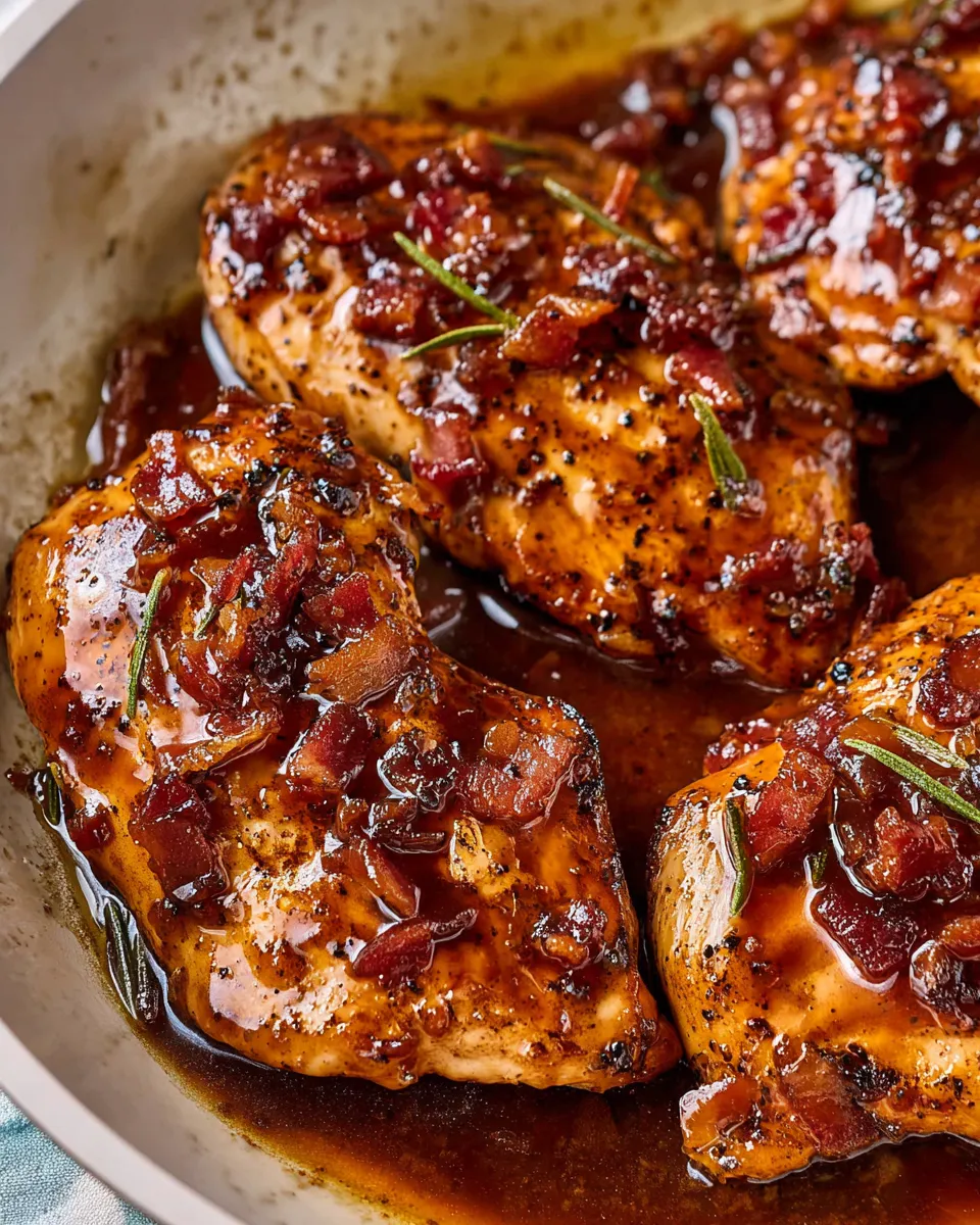 A pan of honey bacon glazed chicken.
