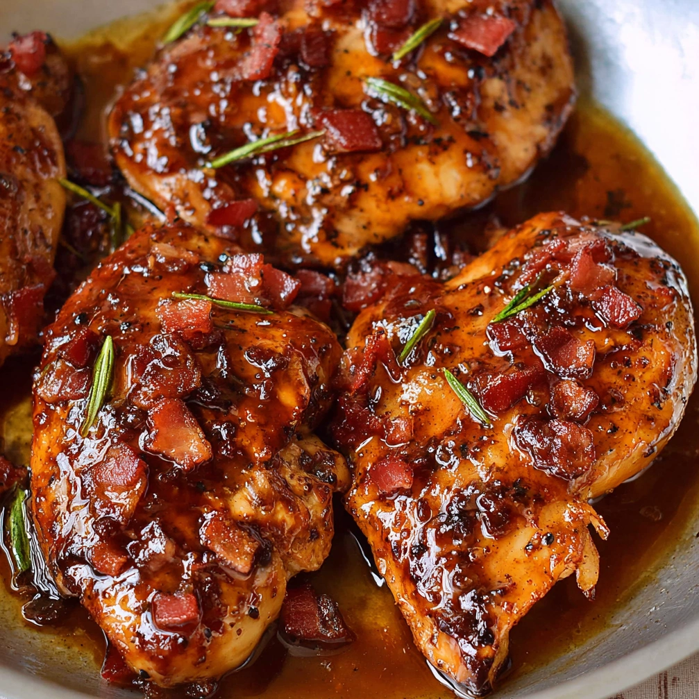 A plate of honey bacon glazed chicken.