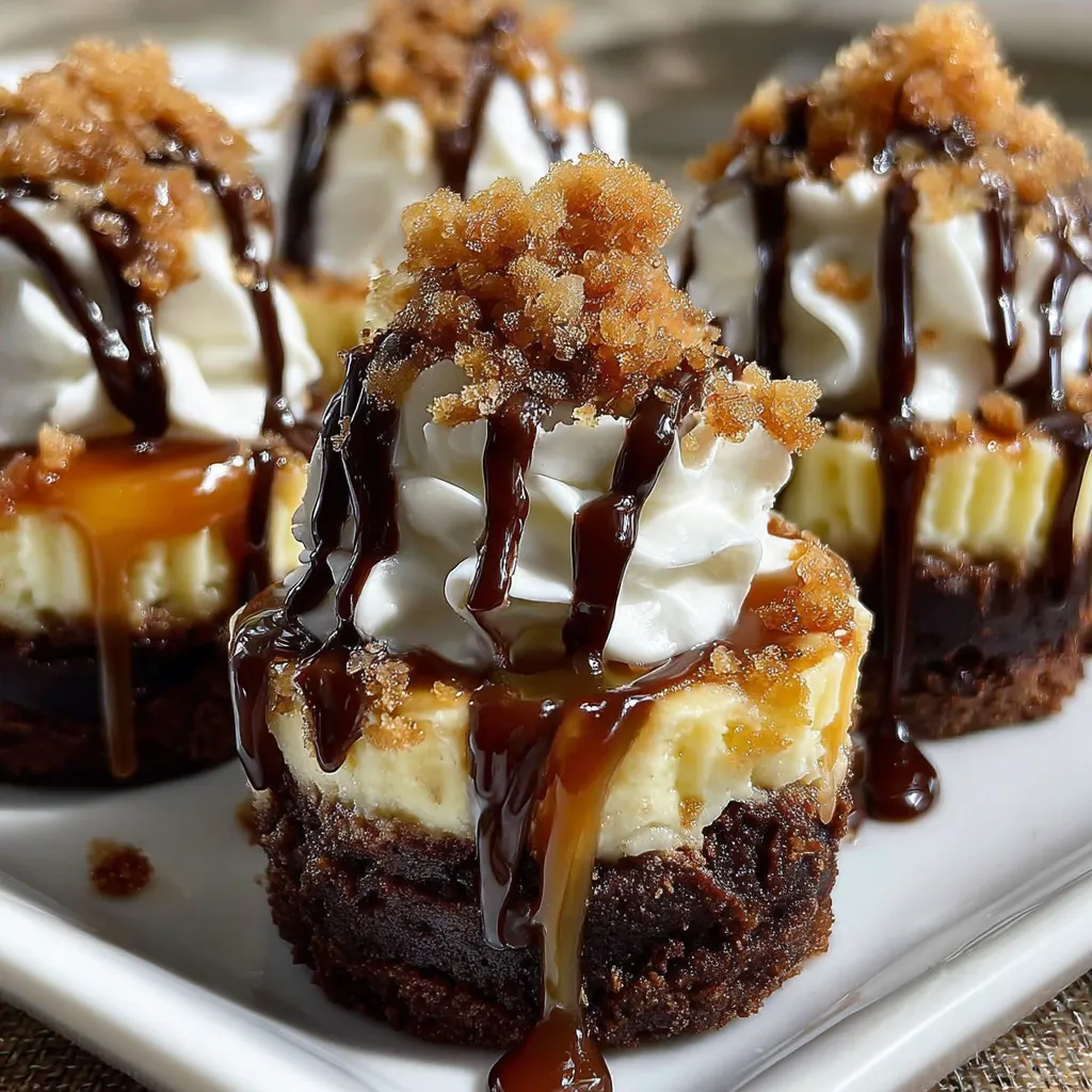A plate of loaded brownie cheesecake cups.