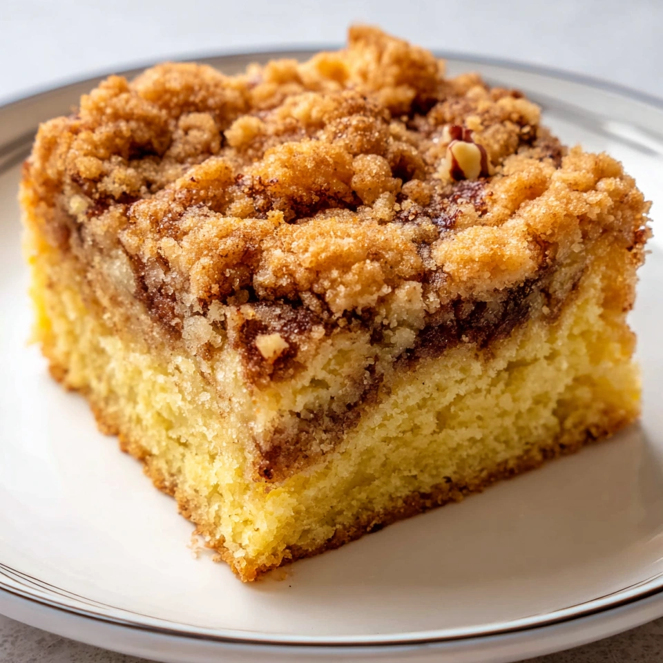 A slice of sour cream coffee cake.