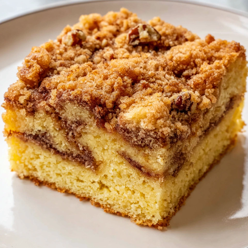 A slice of sour cream coffee cake.