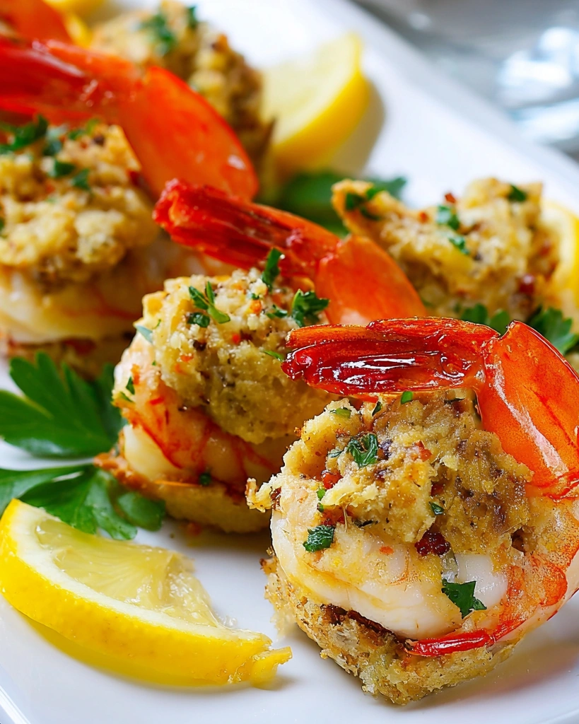 A plate of crab cake stuffed shrimp.