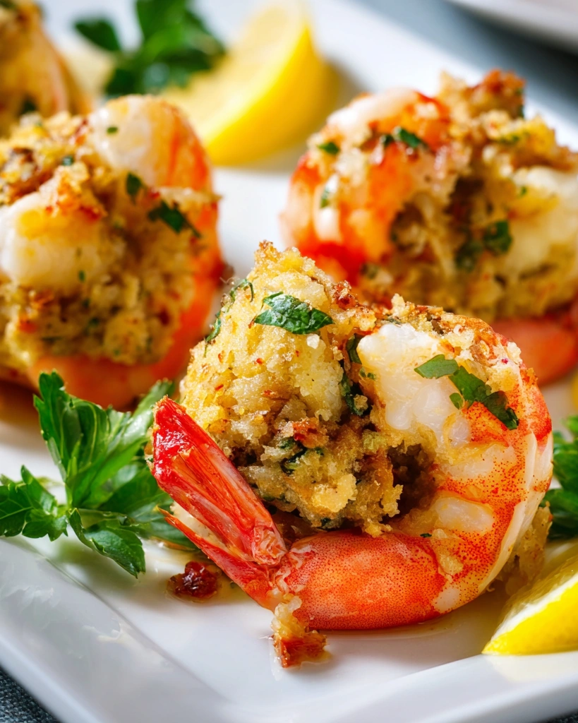 A plate of crab cake stuffed shrimp.
