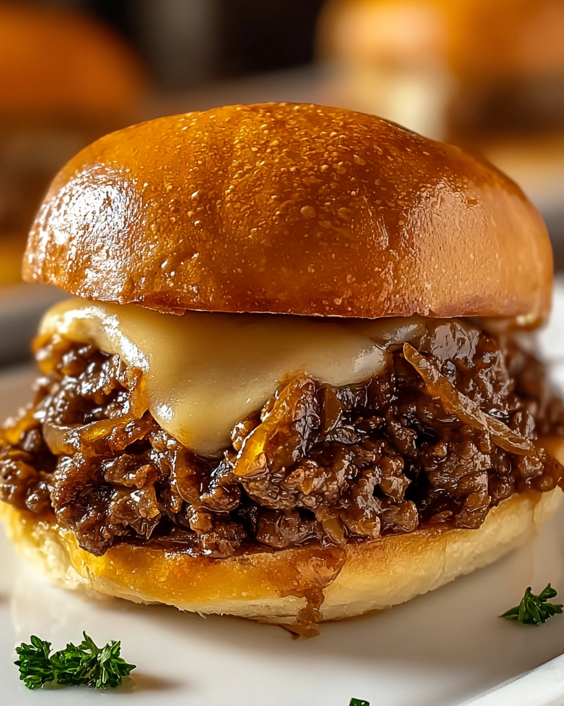 A close up of a sloppy joe sandwich.