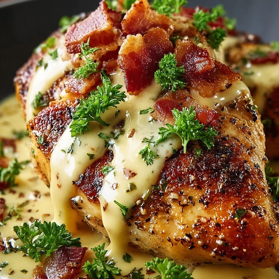 A piece of chicken with bacon and honey mustard.