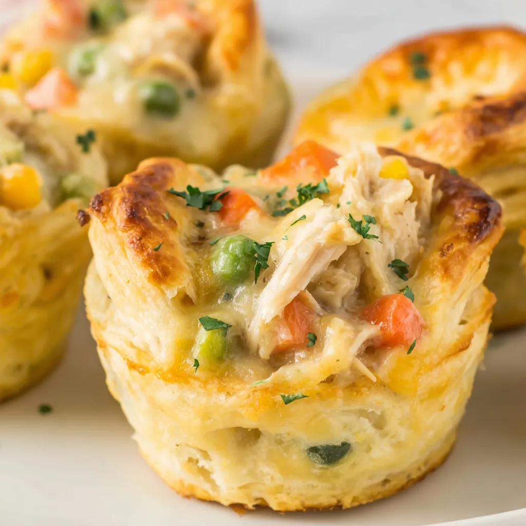 Mini chicken pot pies on a plate.