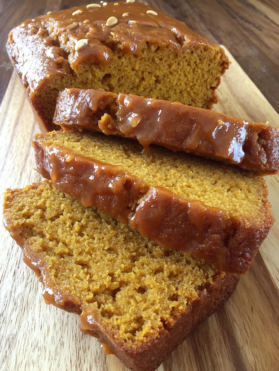 A slice of pumpkin bread on a wooden table.
