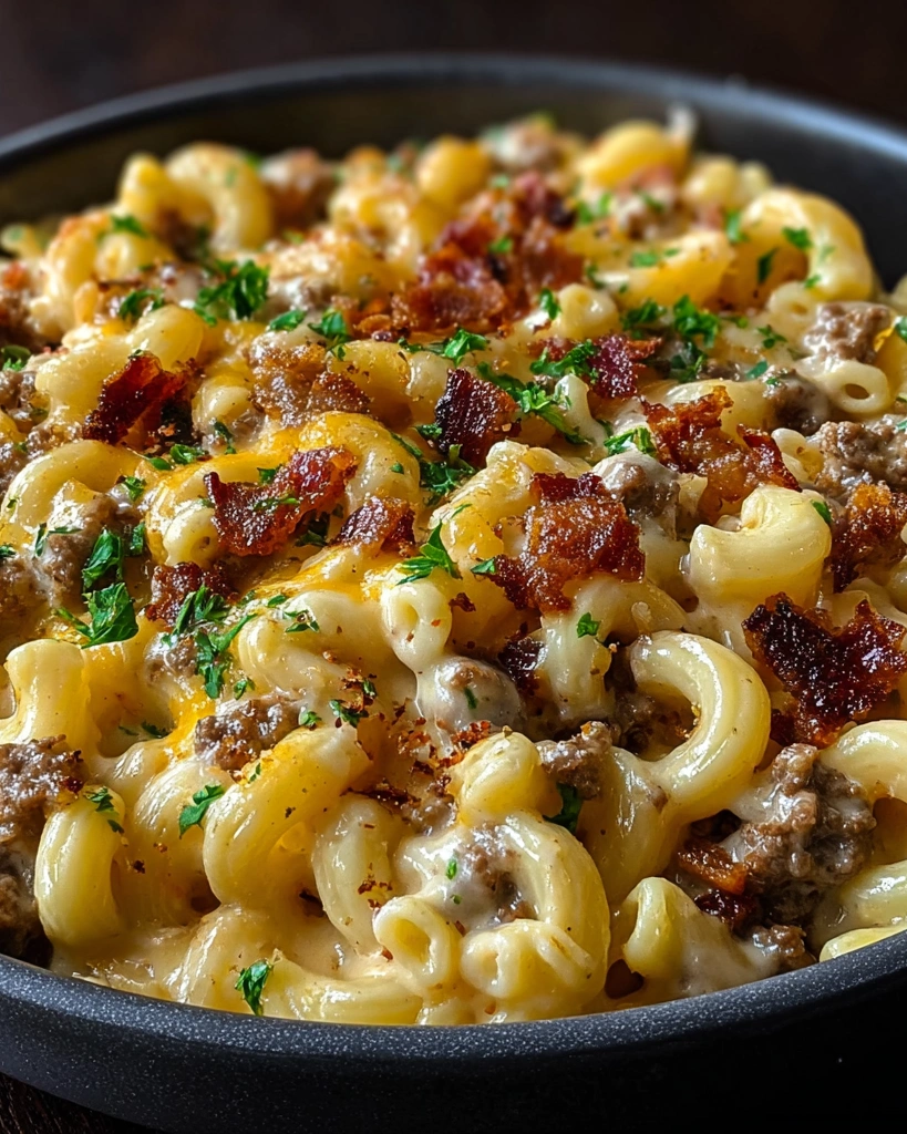 A plate of food with bacon and cheese.
