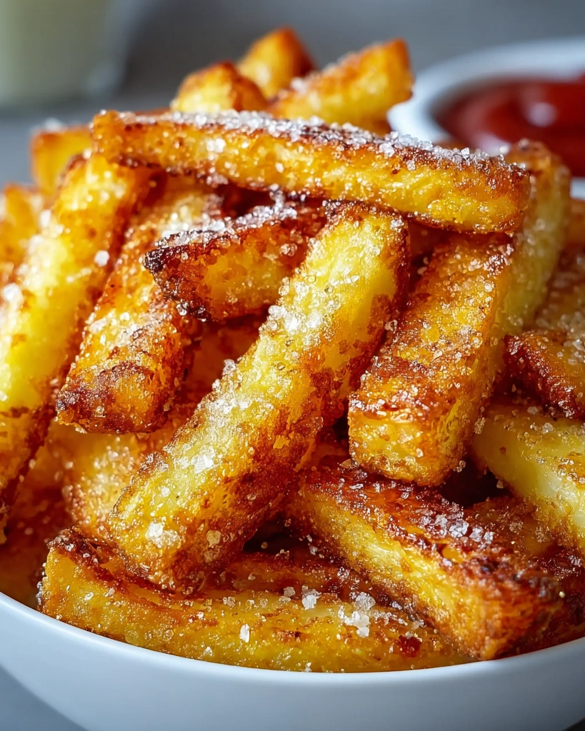 A bowl of crispy air fryer apple fries.