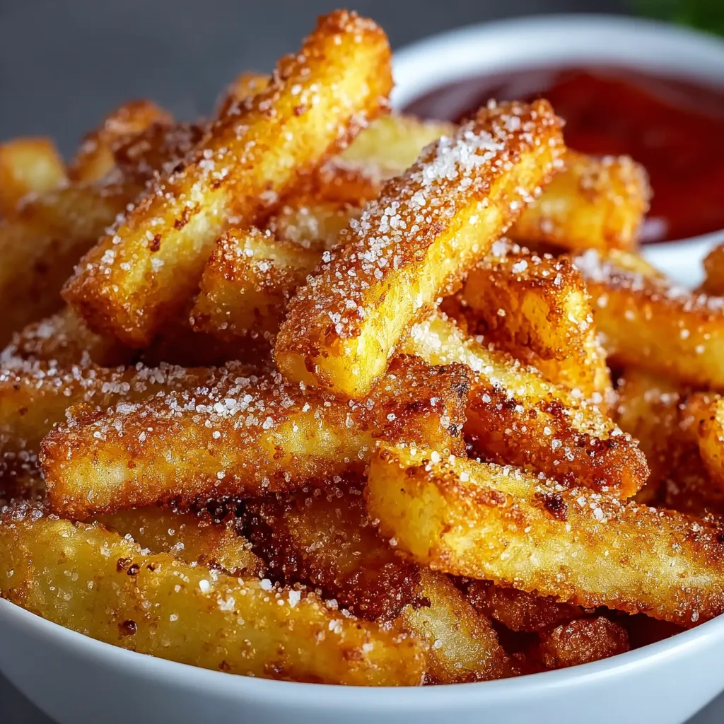 A bowl of crispy air fryer apple fries.