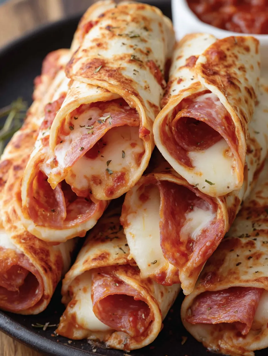 Cheesy pepperoni pizza roll ups.