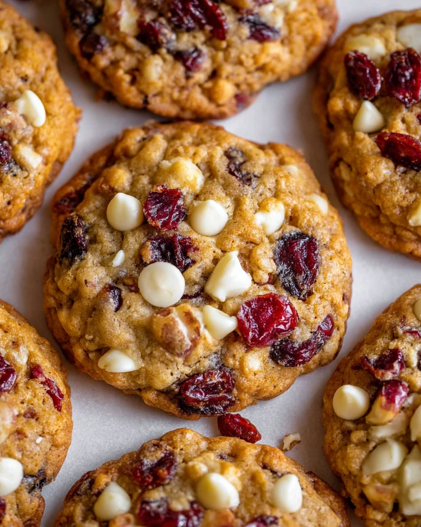 A plate of white chocolate cranberry cookies.