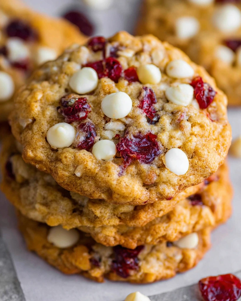White chocolate cranberry cookies on a plate.