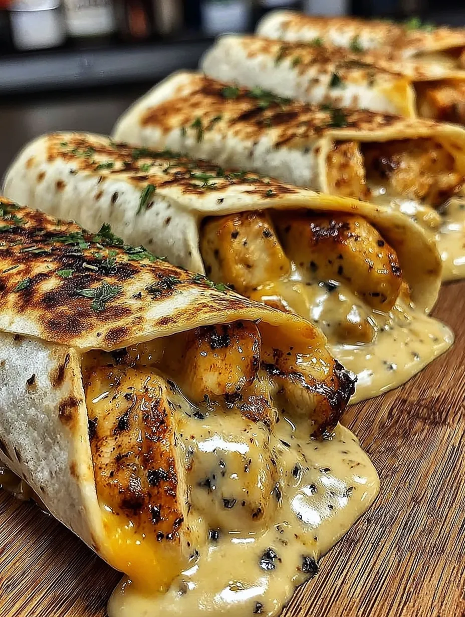 Two cheesy garlic chicken wraps.