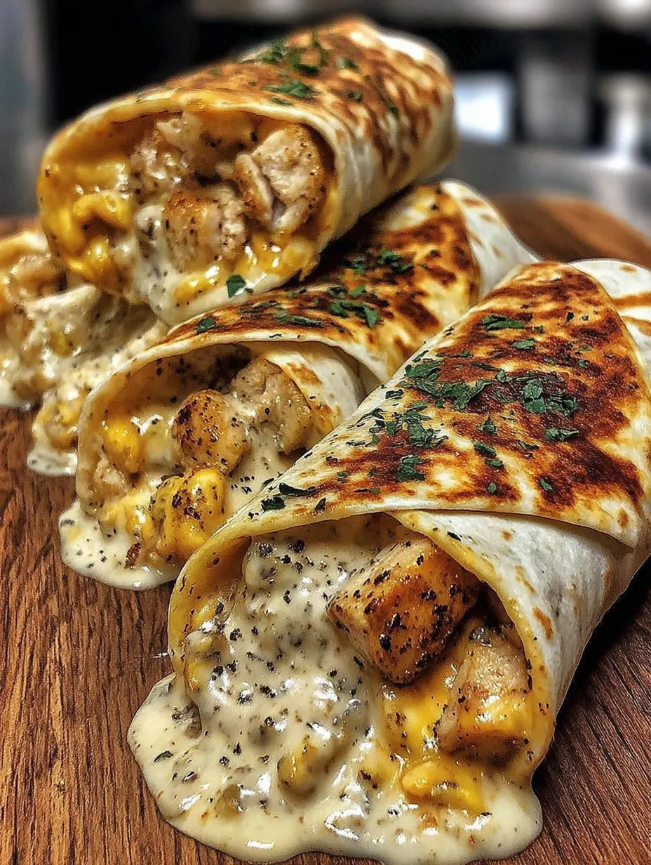 A plate of cheesy garlic chicken wraps.